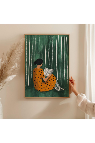 woodhomeworks Tek Bohem Tablo Salon Ofis Dekor Yesil Orman Ttk