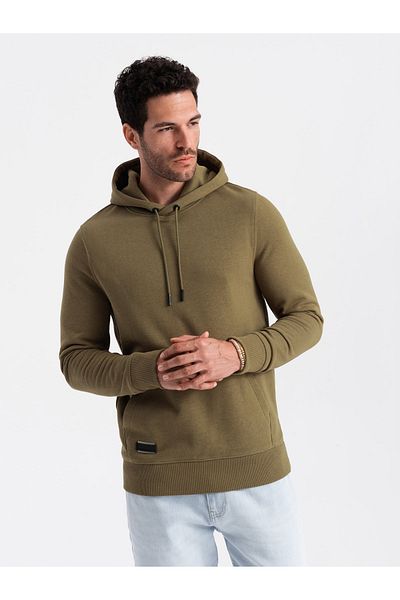 OMBRE BASIC ανδρικό φούτερ με κουκούλα από βαμβακερό καγκουρό - olive V2 OM-SSBN-0161 L