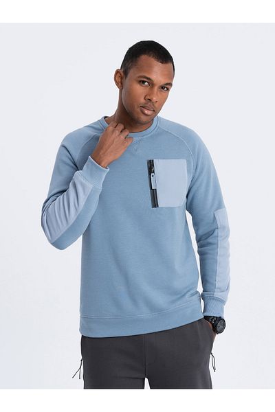 OMBRE Hanorac pentru bărbați cu mâneci reglan - albastru deschis V3 OM-SSNZ-0122 S