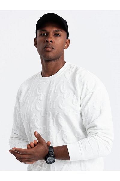 OMBRE Herren Sweatshirt RELAXED FIT mit geprägten Buchstaben - ecru V2 OM-SSNZ-0164 L