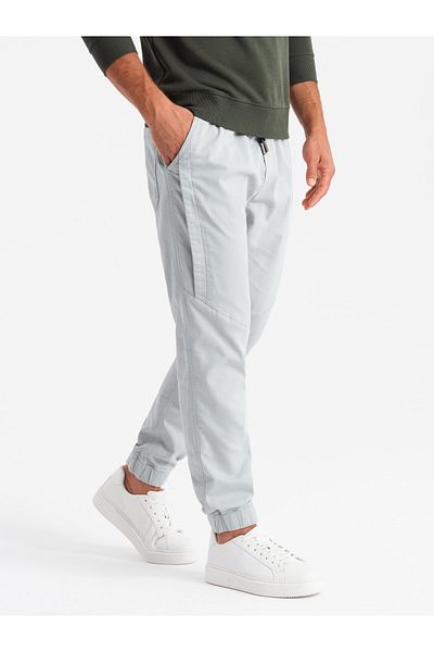 OMBRE Pánské pletené joggery se záhyby - světle šedé V3 OM-PAJO-0202 L