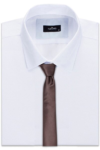 Tudors Απλό Slim Ανδρική Γραβάτα καφέ