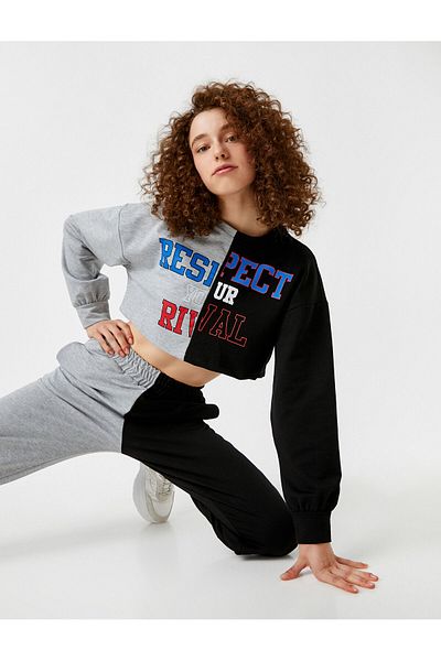 Koton Sports Sweatshirt Crop Slogan Printed
