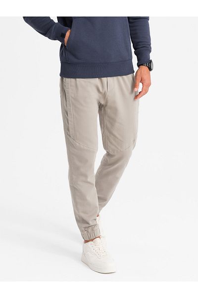 OMBRE Ανδρικά πλεκτά joggers με πιέτες - στάχτη V1 OM-PAJO-0202 XL