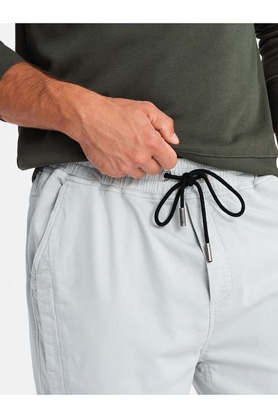 OMBRE Pánské pletené joggery se záhyby - světle šedé V3 OM-PAJO-0202 L