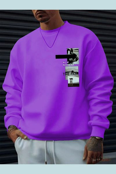 NO 601 Men's Purple New Moment Crew Neck Hoodless Winter Sweat