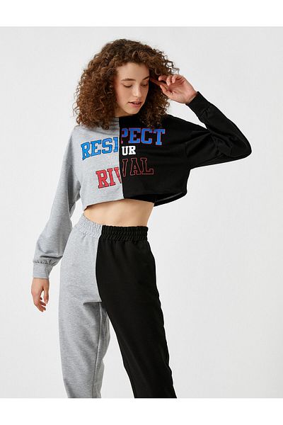Koton Sports Sweatshirt Crop Slogan Printed