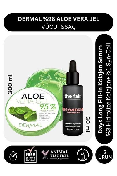 Dermal Aloe Vera Gel - 98% Moisturizing Hair and Body Serum 300 ml and 30 ml