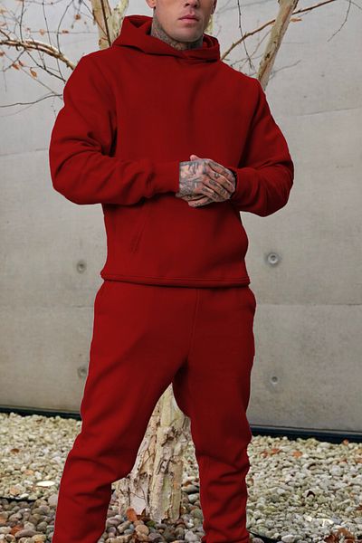 ruNadeS Men's Hooded Tracksuit Set with Raised Inside, Relaxed Fit and Elastic Legs - Sports