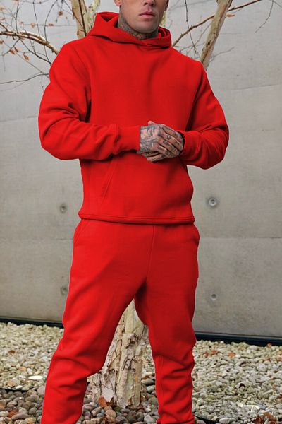 ruNadeS Men's Hooded Tracksuit Set with Raised Inside, Relaxed Fit and Elastic Legs - Sports