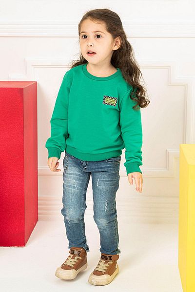 zepkids Crew Neck Long Sleeve Green Color Girl's Sweatshirt