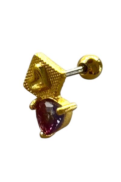 TAKIŞTIR Gold Color Heart Figured Stone Detailed Surgical Steel Tragus/Cartilage Earring/Piercing (Single)