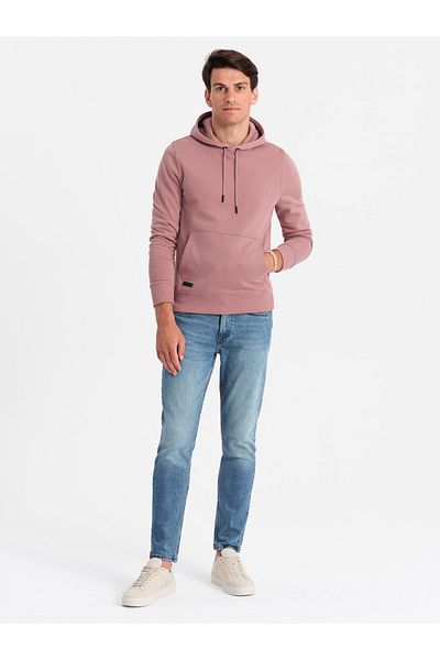 OMBRE Herren BASIC Baumwoll-Sweatshirt Känguru-Hoodie - dunkelrosa V4 OM-SSBN-0161 XXL