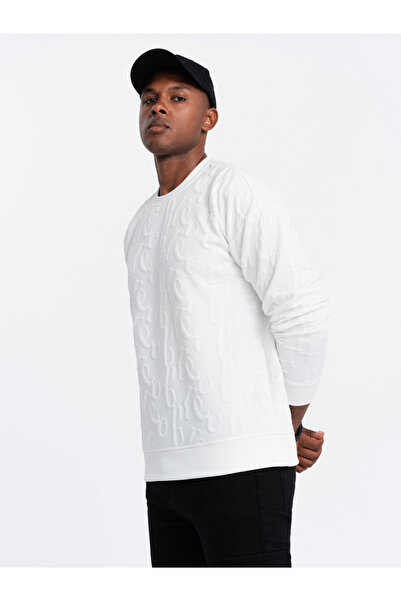 OMBRE Pánská mikina RELAXED FIT s vyraženými písmeny - ecru V2 OM-SSNZ-0164 L