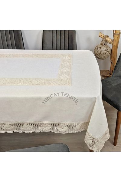TUNCAY TEKSTİL Lacy Buldan Work Tablecloth Cotton Basement Linen Square Rectangular Round Cloth