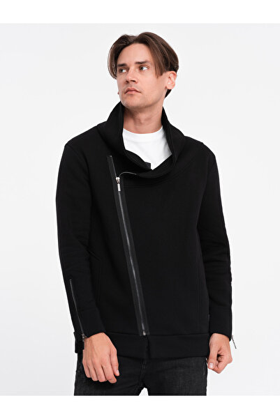 OMBRE Rozepnutá pánská mikina se stojáčkem LONDÝN - černá B1362 L