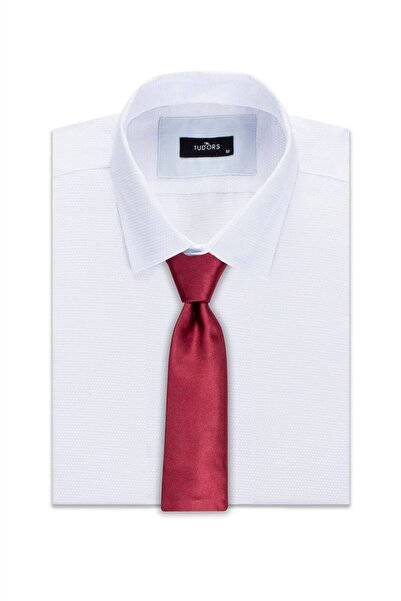 Tudors Düz Klasik Cep Mendilli Bordo Erkek Kravat