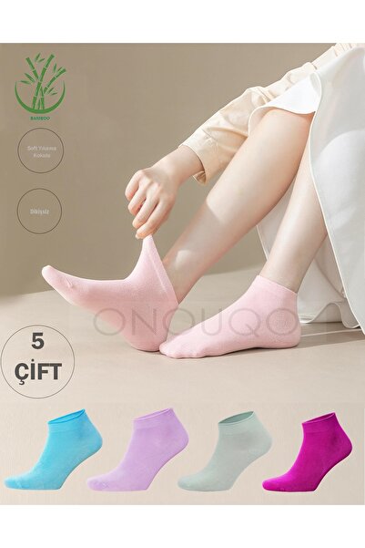 Onouqo Women's 5 Pairs Colorful Seamless Soft Washed Scented Bamboo Socks Set (Organic Cotton)
