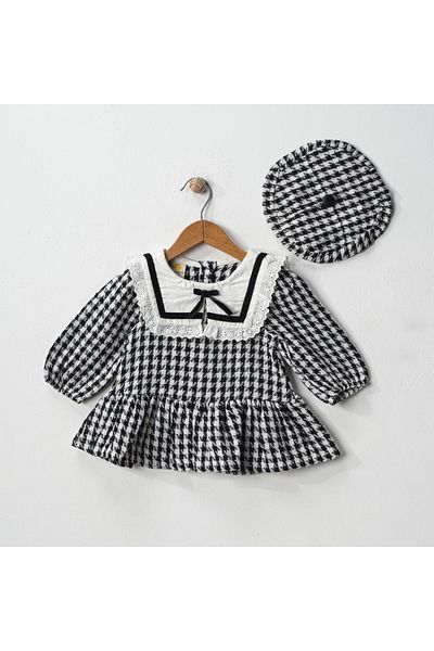 DFN Rochie vintage din stofă din tweed cu pălărie de pictor