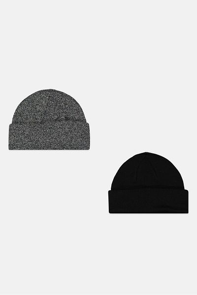 Asos Design Women 2 Pcs Mini Fisherman Ribbed Beanie, Black