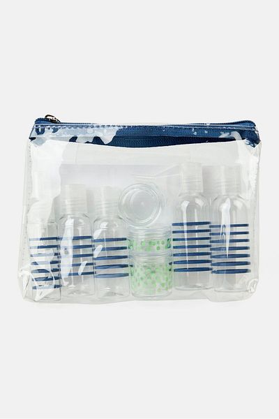 Miamica 12 Pcs Stripe Travel Bottle Set, Transparent