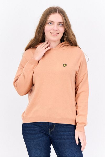 Lyle & Scott Women Hooded Embroidered Logo Sweater, Peach