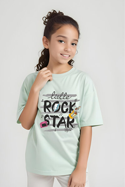 YA KO KİDS تي شيرت بناتي بأكمام قصيرة مطبوع عليه Rock Star