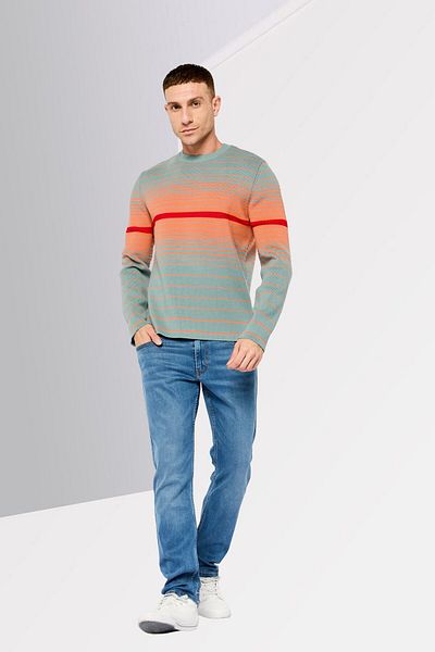 Diesel Men Crew Neck Stripe Long Sleeves Knit Sweater, Grey