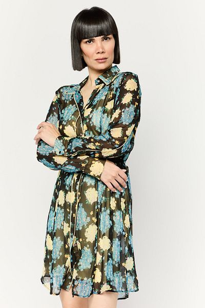 Diesel Women All Over Printed Mini Shirt Dress, Black