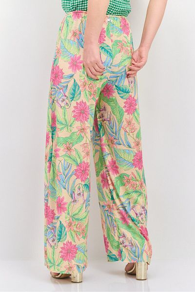 Hurley Women Wide Leg Floral Print Side Slit Pants, Pink