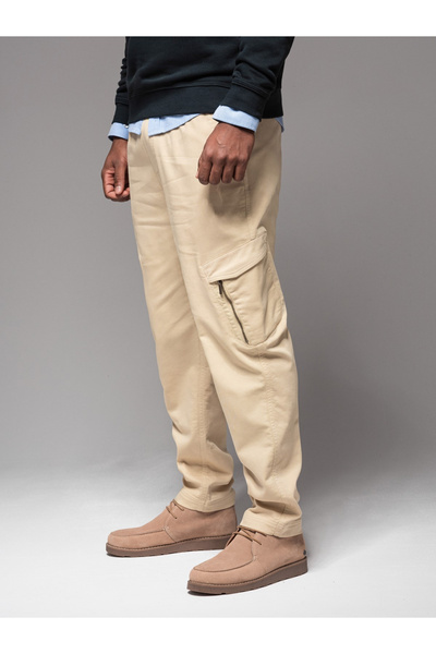 OMBRE Ανδρικά πλεκτά joggers με τσέπες φορτίου - κρέμα V1 OM-PAJO-0199 M