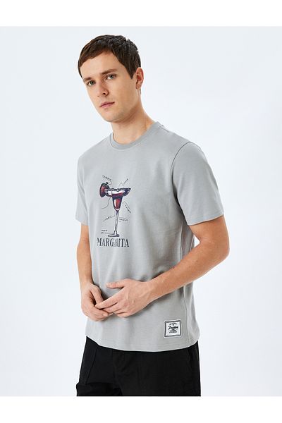 Koton Crew Neck Label Detailed Regular Fit Cotton Tok Fabric Printed Short Sleeve T-Shirt
