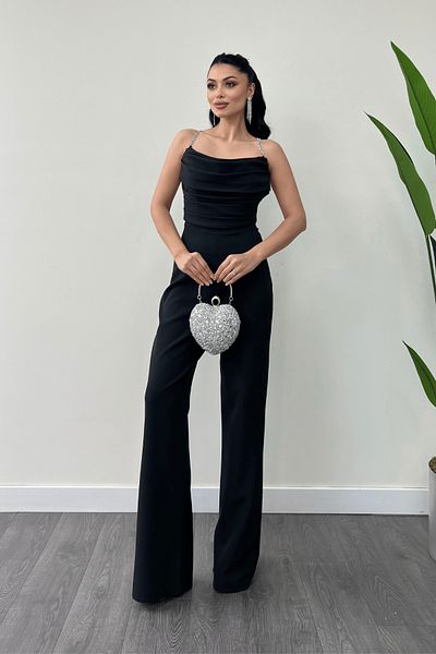 giyimmasalı Atlas Fabric Back Detailed Jumpsuit - Black