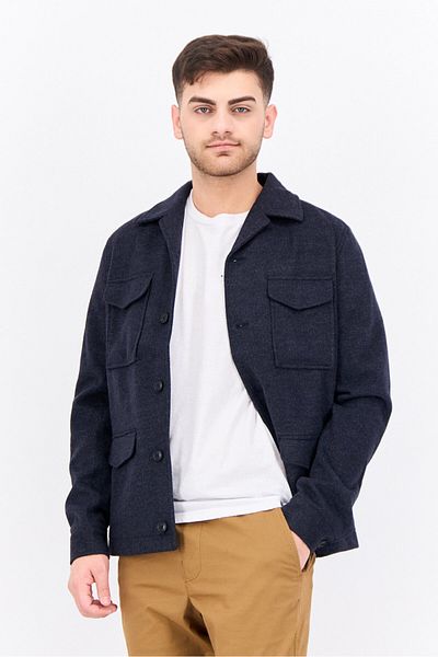 Threadbare Men Solid Long Sleeve Jacket Shirt, Navy Blue