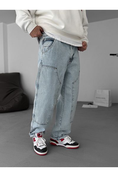 BYBASICMAN Baggy Cut Ice Blue Trousers - Piece Detail Ke-699