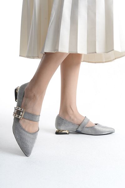 Moda Değirmeni Pantofi cu toc clasic, cu cataramă de piatră, cu toc gros, argintiu, pentru femei, BG1708-119-0002