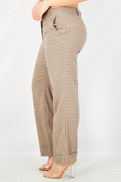 Esprit Women Regular Fit Houndstooth Casual Pants, Beige
