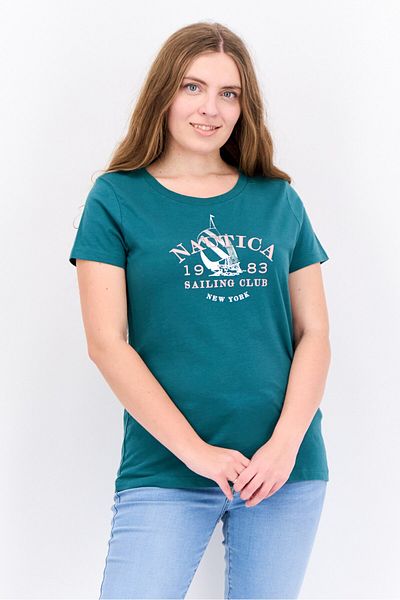 Nautica Women Round Neck Short Sleeves Graphic T-shirt, Green
