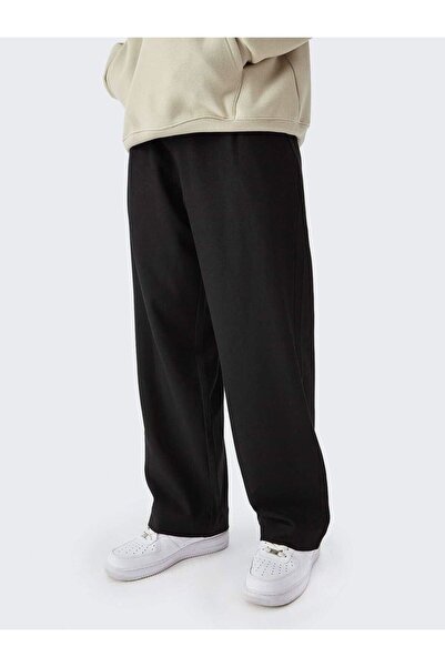 THE WHITE Ανδρικό μαύρο βαμβακερό παντελόνι με ίσιο πόδι, φαρδύ κοψίματος