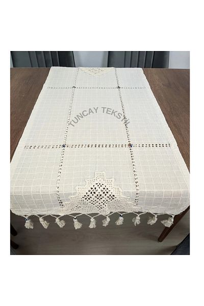TUNCAY TEKSTİL Τραπεζομάντιλο με Κέντημα από Χειροποίητο Βραχίονα με Ναζάρ, 45x90