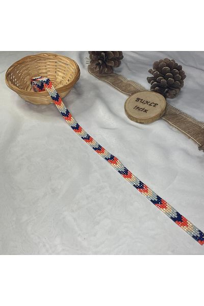 Bukle İplik 1 Meter Orange-Cream-Turquoise-Navy Blue Color Transition Iron-On Adhesive Strip