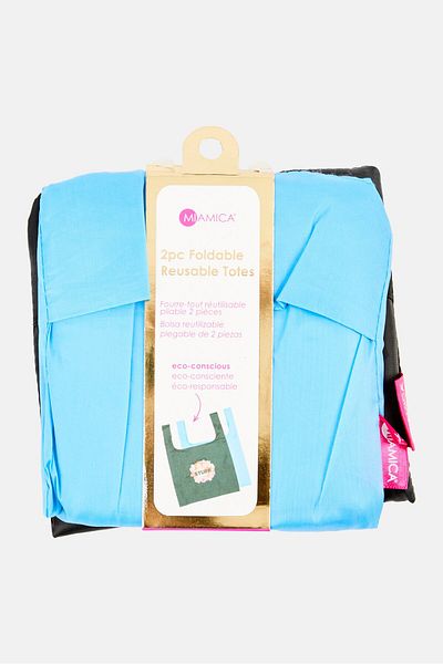 Miamica 2 Pieces Foldable Reusable Totes, Blue