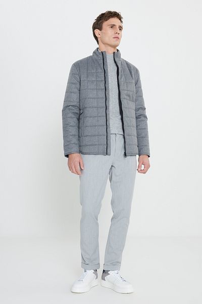 ALTINYILDIZ CLASSICS Ανδρικό γκρι Standard Fit Κανονική κοπή Παλτό με καπιτονέ μοτίβο με όρθιο γιακά με πλαϊνές τσέπες