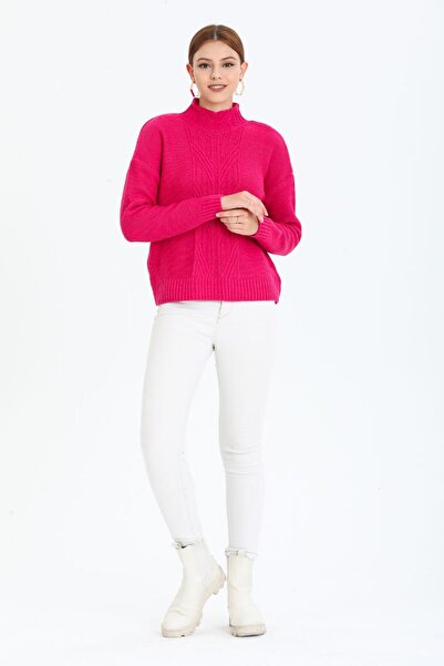 ALCHON Yarım Balıkçı Dik Yaka Links Saç Örgü Desenli Uzun Kollu Basic Kışlık ...