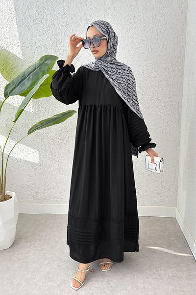 Salih Çelebi Scalloped Detailed Hijab Dress 2207 - Black