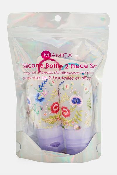 Miamica 2 Piece Floral Print Silicone Bottle, Light Purple Combo