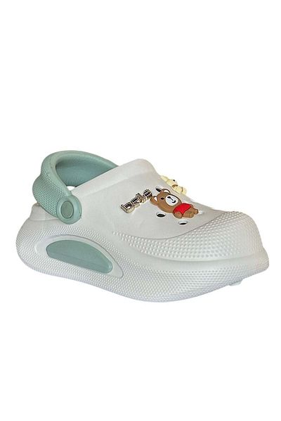 Akınal Bella E468 White/Green Women's Sabo Slippers