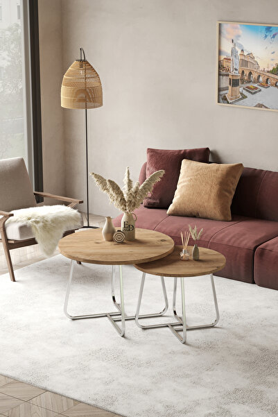 ED Efelez Design Orta Sehpa , Üsküp 2'li Orta Sehpa Takımı , Gümüş Metal - At...