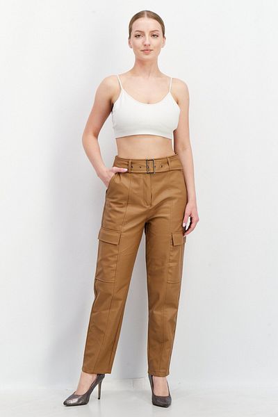 Esprit Women Regular Leg Belted Cargo Pocket Pants, Brown