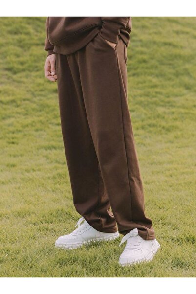THE WHITE Brown Flat Leg Raised Winter Men's Sweatpants